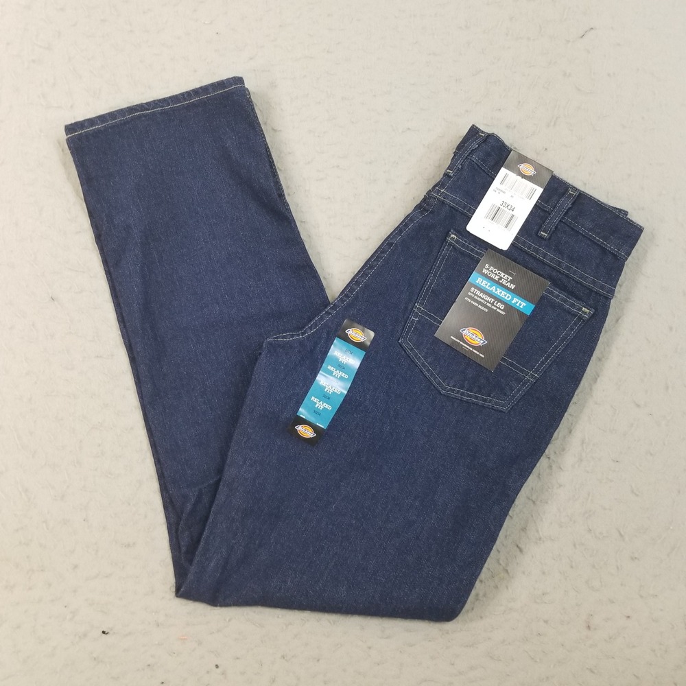 Dickies Work Jeans Mens 33x34 Blue 5-Pocket Relaxed Fit Straight Leg W5160J8